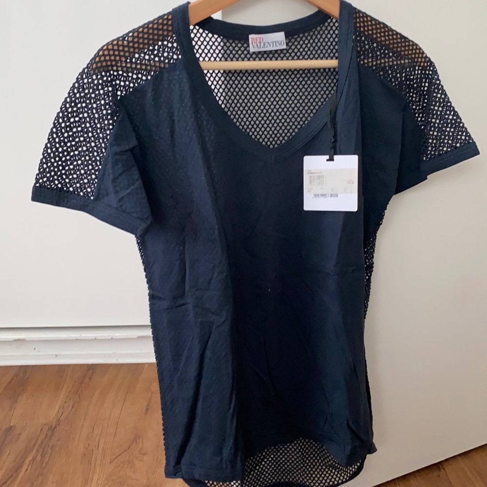 NWT Red Valentino Mesh Tee, XS, Navy
